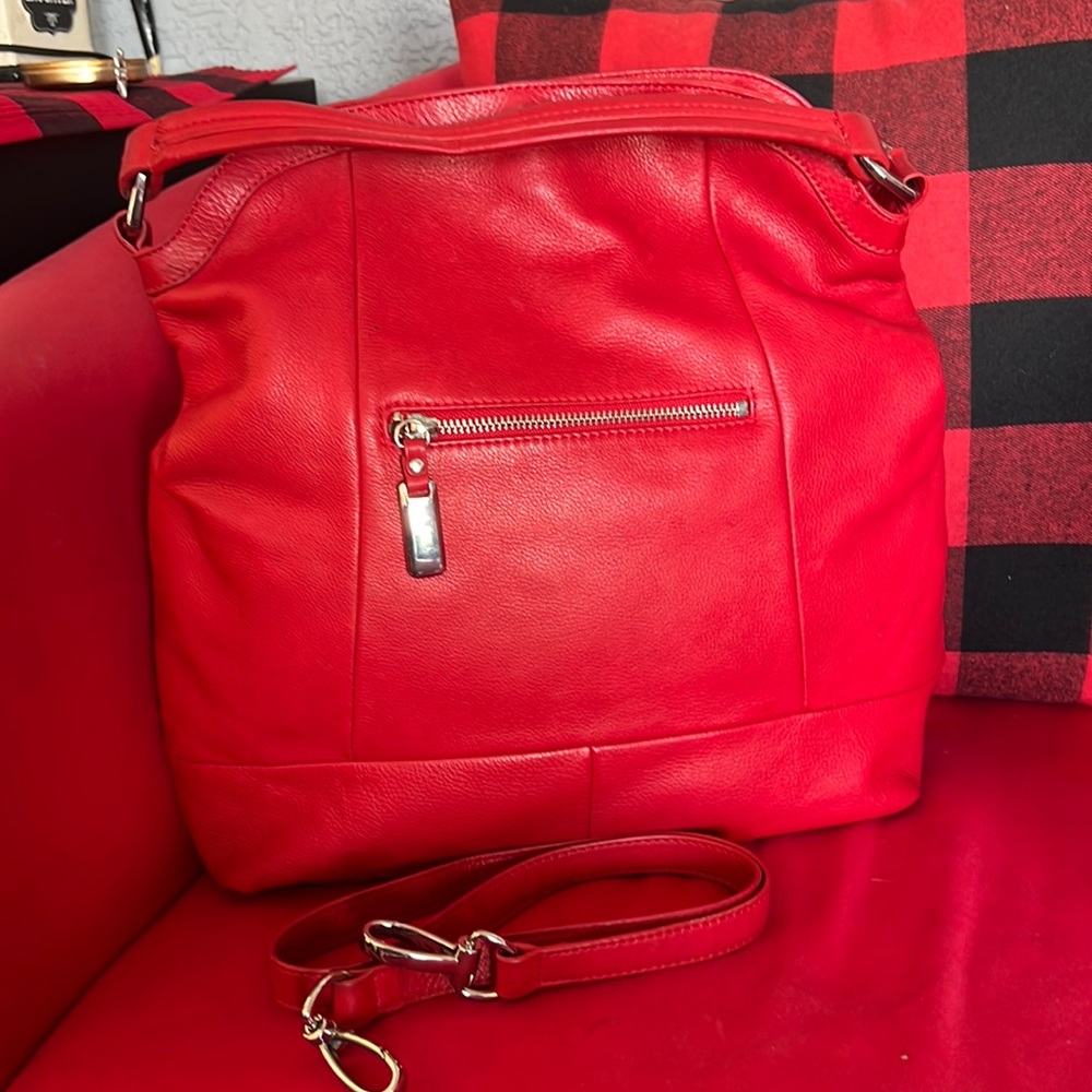 B. Makowsky Large Red Leather Shoulder Bag